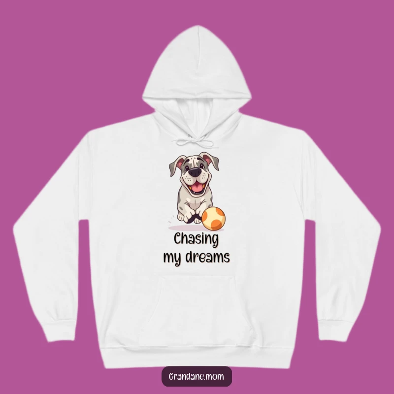 Cozy Funny Playful Grand Dane Hoodie: Chasing Ball Comfort - Perfect Dog Gift
