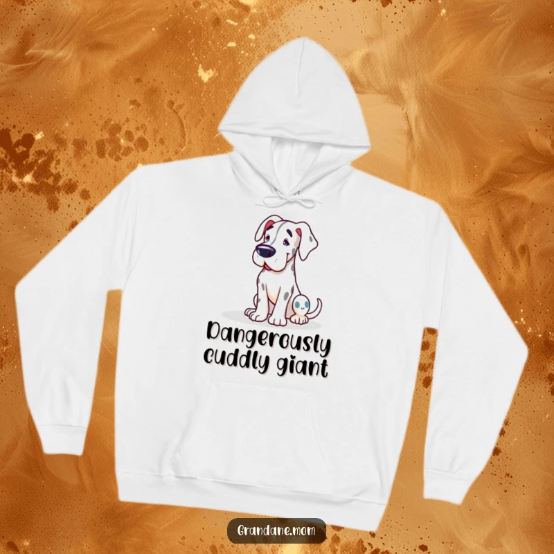 Funny Grand Dane hoodie depicting a sweet dog leaning affectionately for love, offering warmth and a humorous touch.