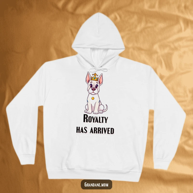 Funny Grand Dane Hoodie: A majestic Grand Dane wearing a tiny crown, offering warmth and humorous royal vibes.