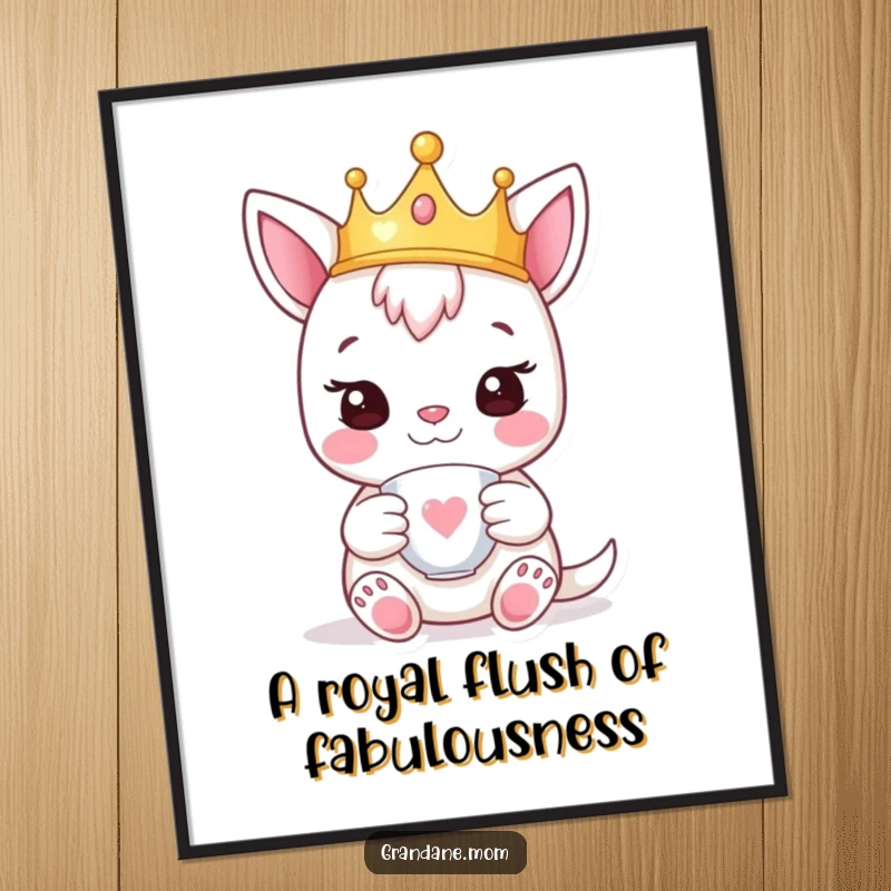 Funny Free Printable Wall Art: A happy daniff sports a tiny crown, holding a teacup with refined paws.