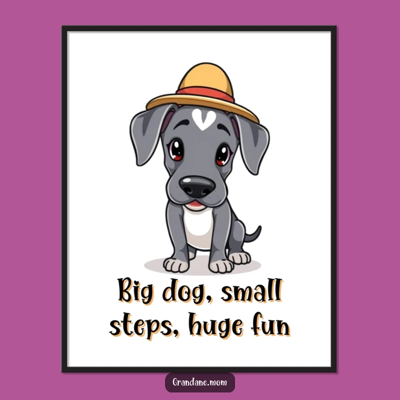 Funny Free Printable Wall Art: Kawaii Great Dane Tiptoeing - Elegant Downloadable Art