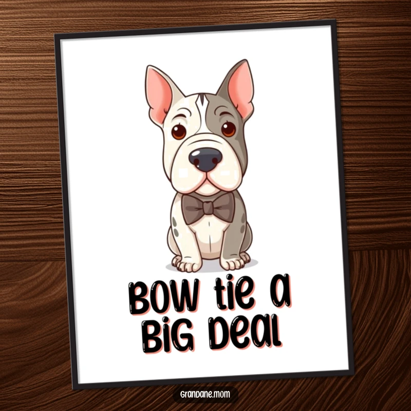 Funny Free Printable Wall Art: A distinguished Grand Dane sporting a smart bow tie, exuding sophistication.