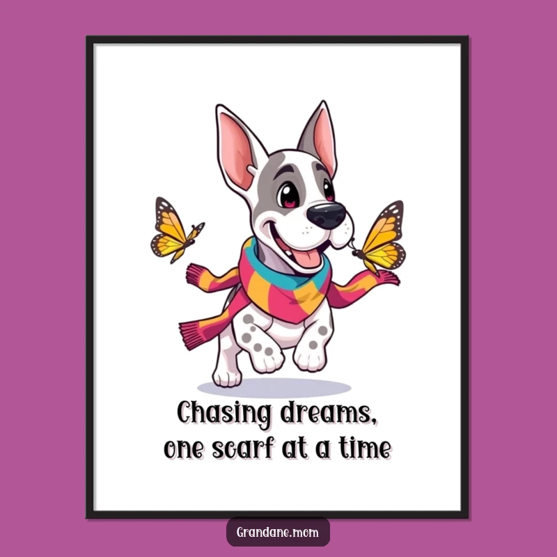 Funny Free Printable Wall Art: Grand Dane Butterfly Chase Dog Art Download