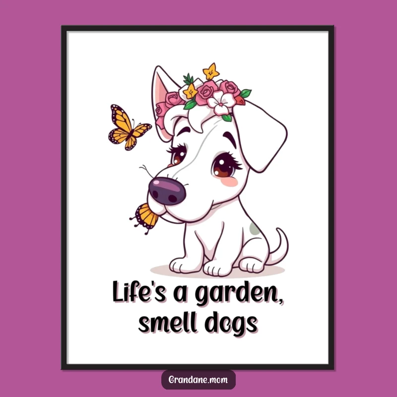 Free Printable Flower Crown Dane Wall Art - Whimsical Doggy Downloadable Decor
