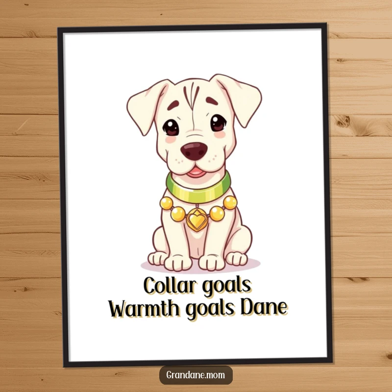 Cute Free Printable Wall Art: A Grand Dane with a gleaming collar radiates a gentle, warm light, creating a serene and inviting decor piece.
