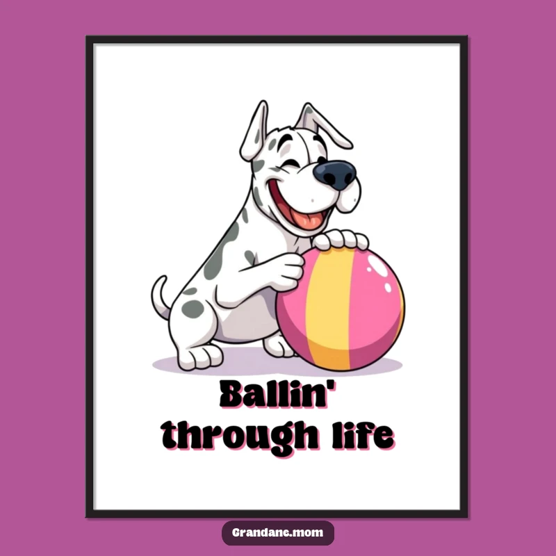 Free Printable Grand Dane Wall Art: Funny Dog Ball Play Downloadable Decor