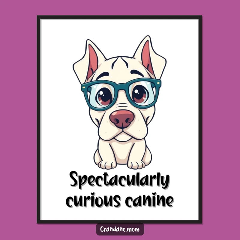 Free Printable Wall Art: Curious Grand Dane glasses funny downloadable art for intellectual decor