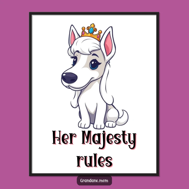 Free Printable Wall Art: Funny Regal Grand Dane with Tiara - Downloadable Royal Decor