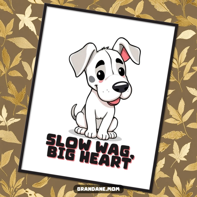 Funny Free Printable Wall Art: A happy Grand Dane with long floppy ears, its tail wagging with pure delight.