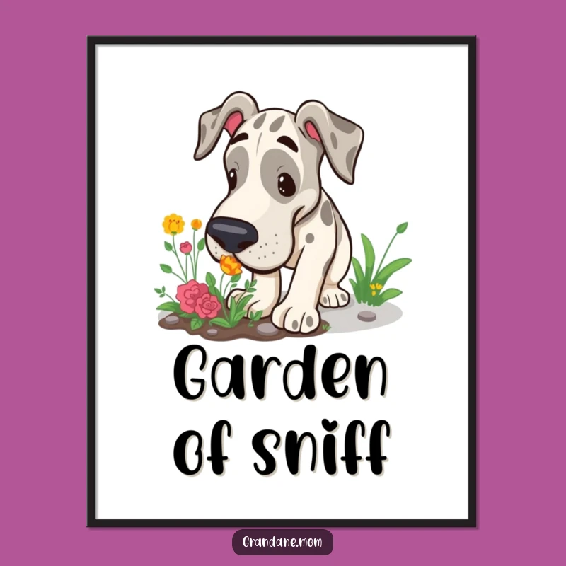 Funny Free Printable Wall Art: Curious Grand Dane Garden, Downloadable Decor