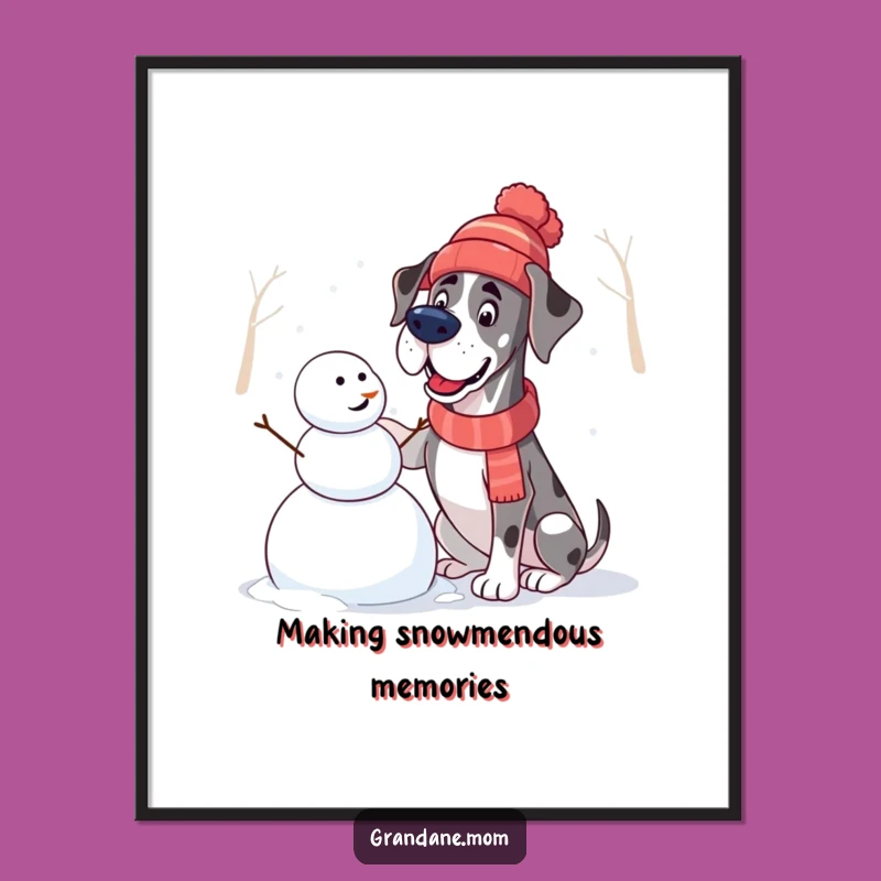 Funny Free Printable Wall Art: Great Dane Snowman Builder Dog Downloadable Decor