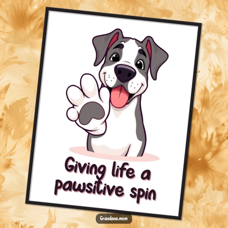 Funny Free Printable Wall Art: A smiling Grand Dane extending a giant paw for a friendly handshake.