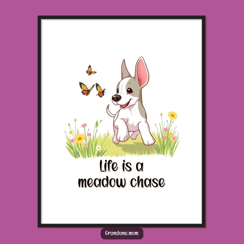Funny Free Printable Wall Art: Grand Dane Butterfly Chase, Whimsical Decor Downloadable