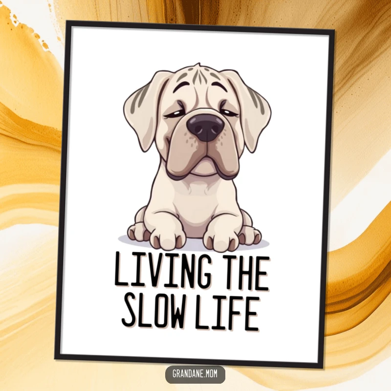 Funny Free Printable Wall Art of a huge Grand Dane resting its head with a contented sigh, exuding pure relaxation.