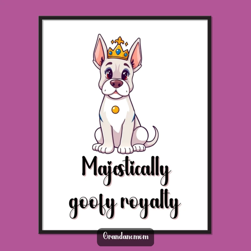 Free Printable Wall Art: Majestic Grand Dane crown funny downloadable art for regal decor