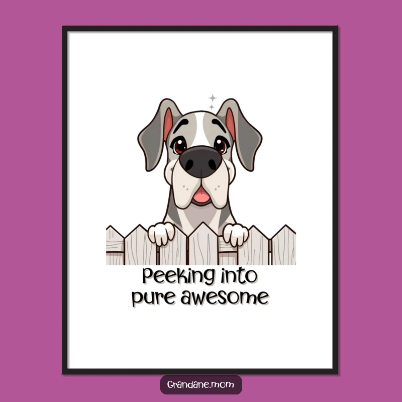 Free Printable Grand Dane Wall Art: Funny Fence Peeker Downloadable Decor