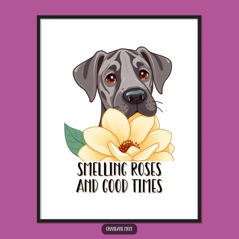 Free Printable Wall Art: Sweet Great Dane Flower Peek Dog Decor Downloadable Art