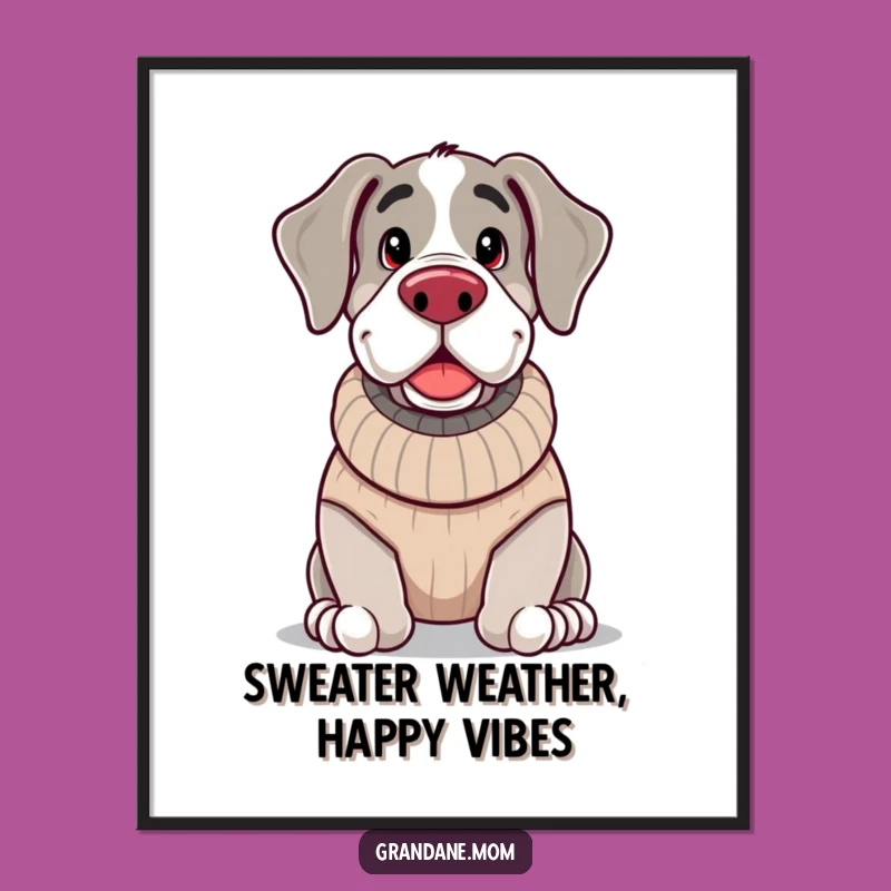 Funny Free Printable Wall Art: Cozy Grand Dane Sweater, Hygge Decor Downloadable
