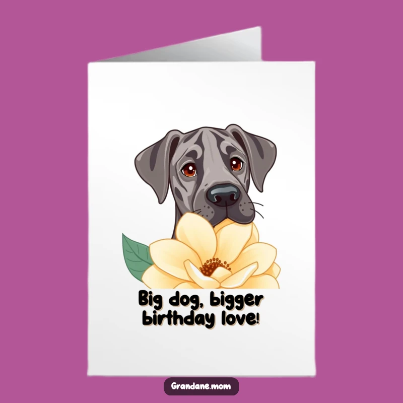 Free Printable Birthday Card: Sweet Great Dane Flower Peek Dog Humor Downloadable Gift