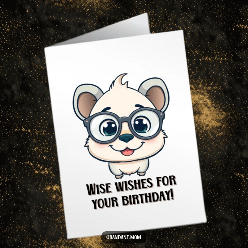Funny Free Printable Birthday Card: A smiling daniff peers through oversized spectacles with a curious and inquisitive gaze.