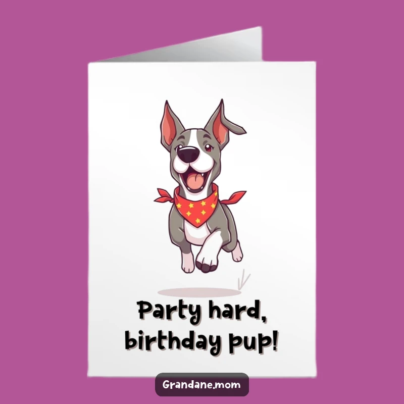Free Printable Birthday Card: Energetic Grand Dane Running with Bandana Fun