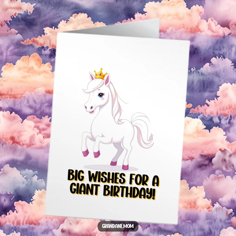 Funny Free Printable Birthday Card: A Grand Dane with a tiny tiara prances playfully, radiating birthday joy.