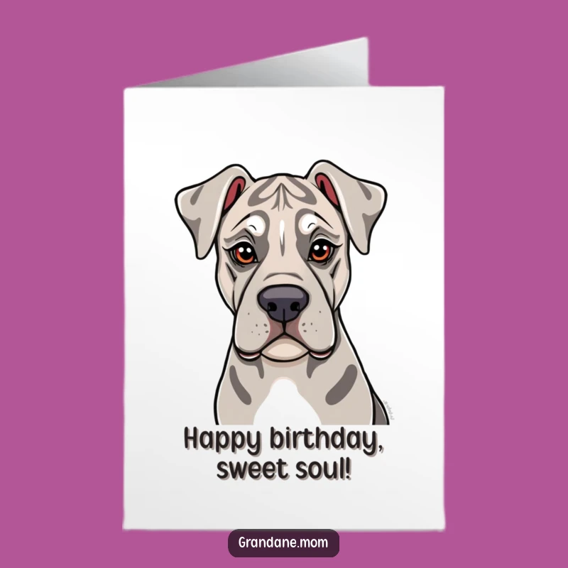 Free Printable Birthday Card: Sweet Grand Dane lick funny downloadable gift for dog lovers