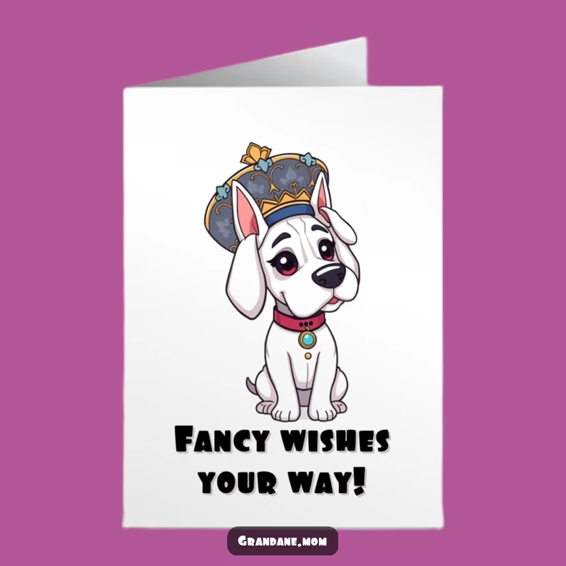 Free Printable Grand Dane Birthday Card: Elegant Dog, Fancy Hat, Downloadable Sophistication