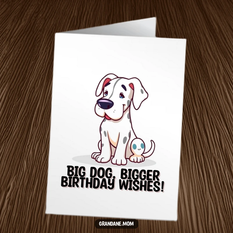 Funny Free Printable Grand Dane birthday card, a gentle giant leaning in for a loving hug, perfect for dog enthusiasts.
