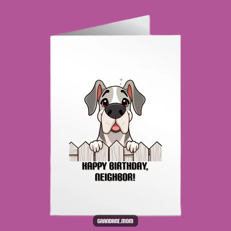Free Printable Grand Dane Birthday Card: Funny Fence Peek Downloadable Gift