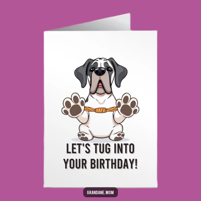 Free Printable Funny Birthday Card: Grand Dane Tug-of-War, Downloadable Gift