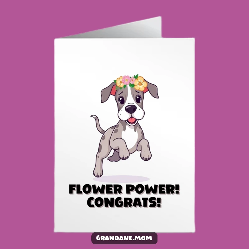 Free Printable Great Dane Flower Crown Congrats Card - Humorous Downloadable Gift for Big Cheers