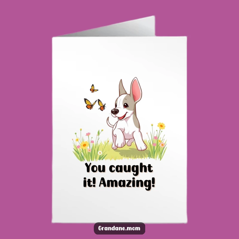 Free Printable Congrats Card: Grand Dane Butterfly Chase, Joyful Downloadable