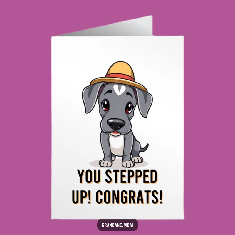 Free Printable Congrats Card: Kawaii Great Dane Tiptoeing - Humorous Downloadable Gift