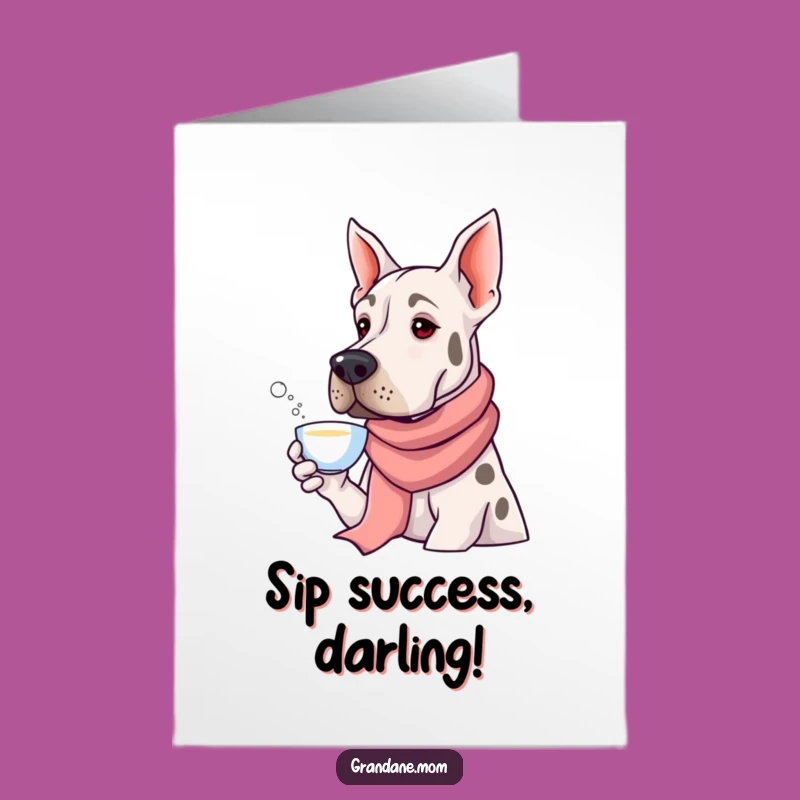 Free Printable Grand Dane Congratulation Card: Sophisticated Dog Tea Sip, Humorous Downloadable