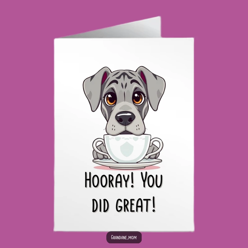 Free Printable Grand Dane Congrats Card: Curious Pooch, Tea Time Surprise, Downloadable Cheer