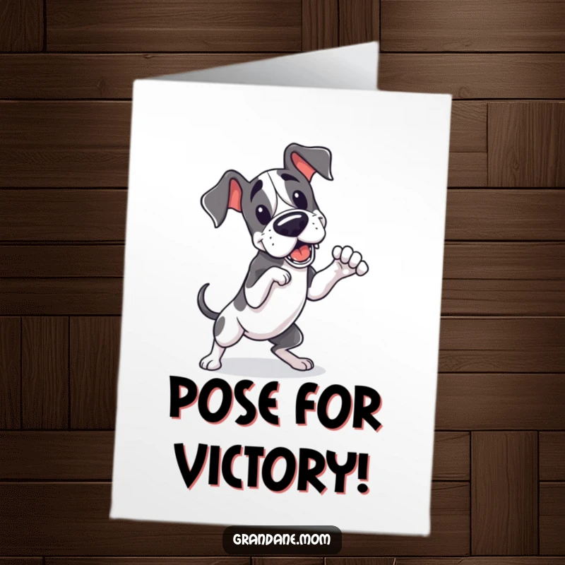 Funny Free Printable Congratulations Card: A Kawaii Great Dane striking a bold, playful, and dramatic pose, celebrating achievement with style.