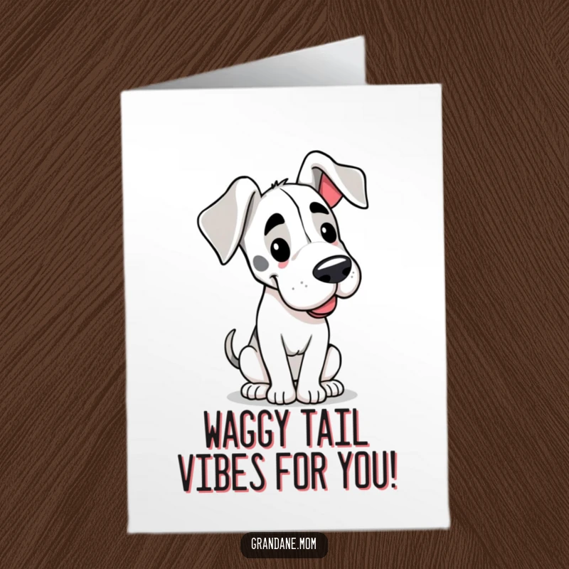 Funny Free Printable Congratulations Card: A happy Grand Dane with floppy ears, its tail a blur of joy.