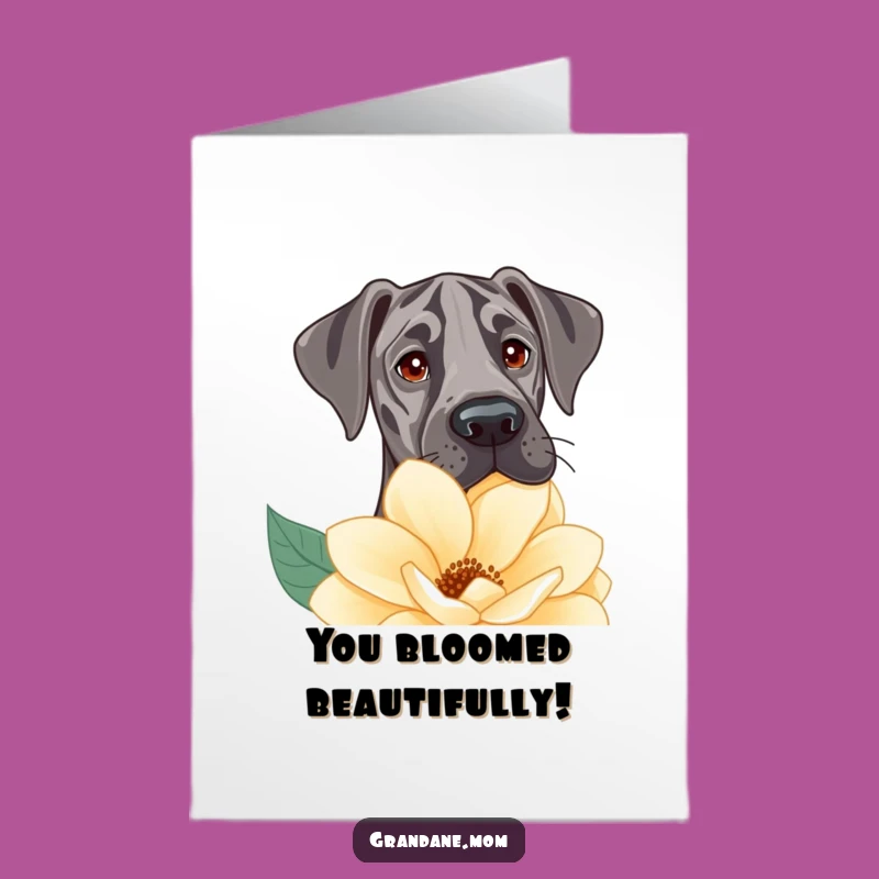 Free Printable Congrats Card: Gentle Great Dane Flower Peek Dog Downloadable Gift