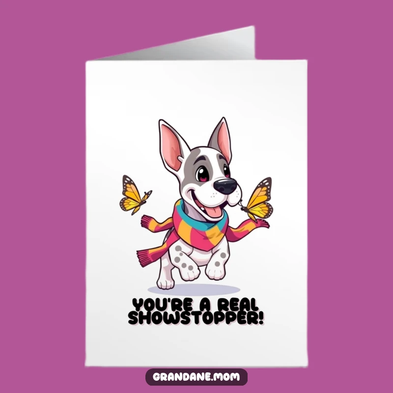 Free Printable Congratulations Card: Grand Dane Butterfly Chase Humor Downloadable