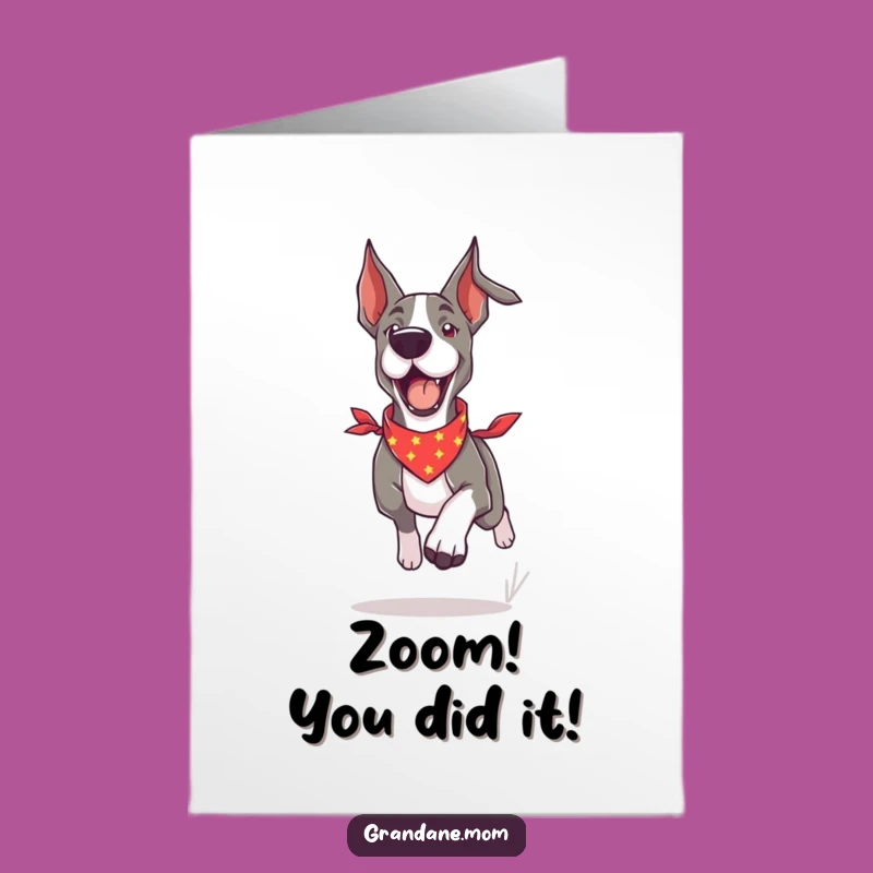 Printable Congratulations Card: Free Grand Dane Running Energy, Bandana Fun