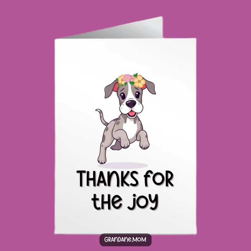 Free Printable Great Dane Flower Crown Thank You Card - Funny Downloadable Gift for Sweet Thanks