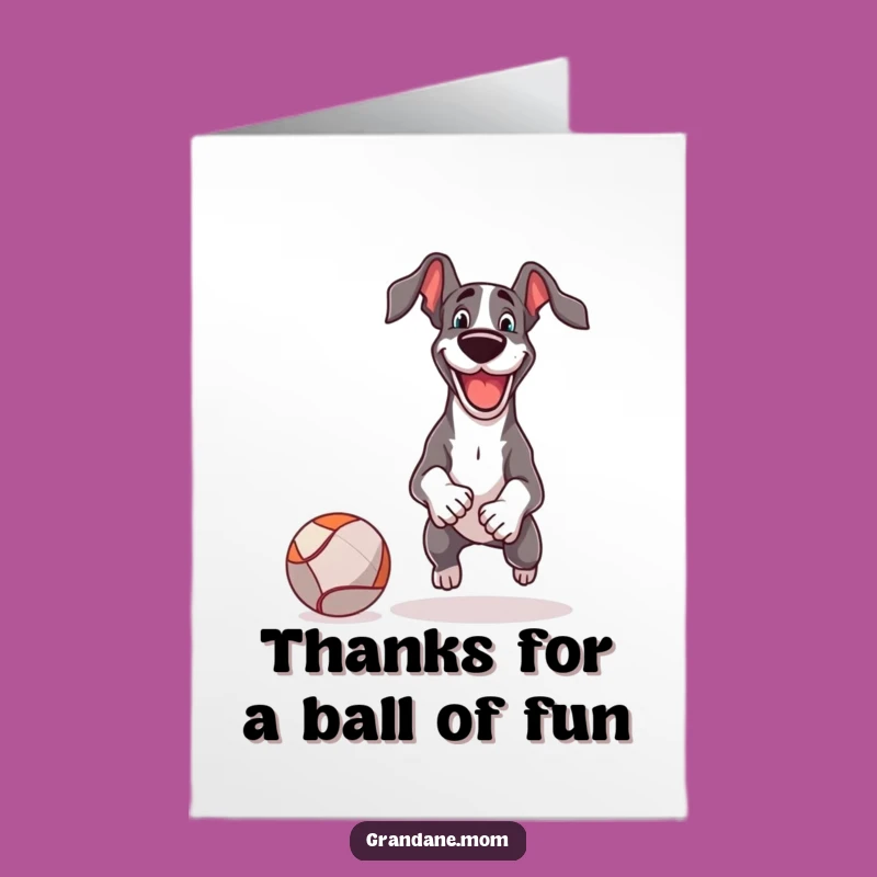 Free Printable Thank You Card: Cheerful Great Dane Fetch Dog Downloadable Gift