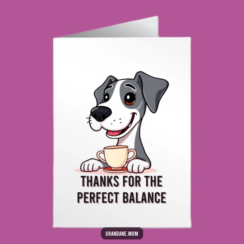 Free Printable Thank You Card: Comical Great Dane Teacup Balance Dog Downloadable Gift