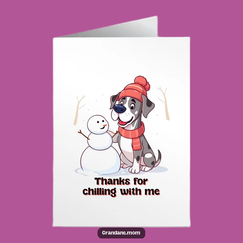 Free Printable Thank You Card: Great Dane Snowman Builder Funny Dog Downloadable