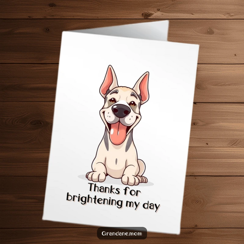 Funny Free Printable Thank You Card depicting a beaming Grand Dane panting happily while enjoying the sunshine.