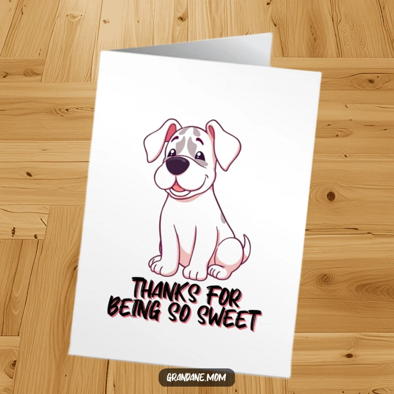 Free Printable Thank You Card: A Grand Dane with a sweet, happy expression curls up contentedly.