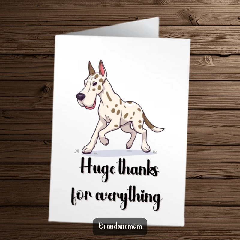 Funny Free Printable Grand Dane Thank You Card: Dog trotting with determination, exploring, great for downloadable thank you.