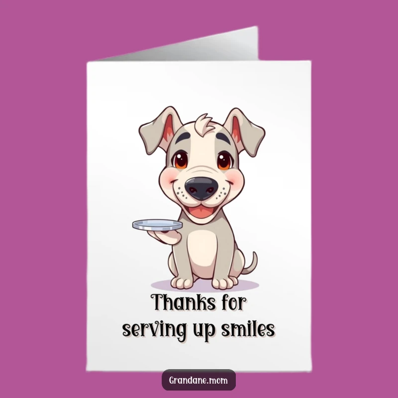 Happy Dane Thanks Card: Free Printable, Cheerful Dog Offers Thanks with a Tray!