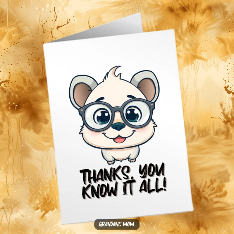 Funny Free Printable Thank You Card: A smiling daniff wears big spectacles, gazing curiously with appreciation.